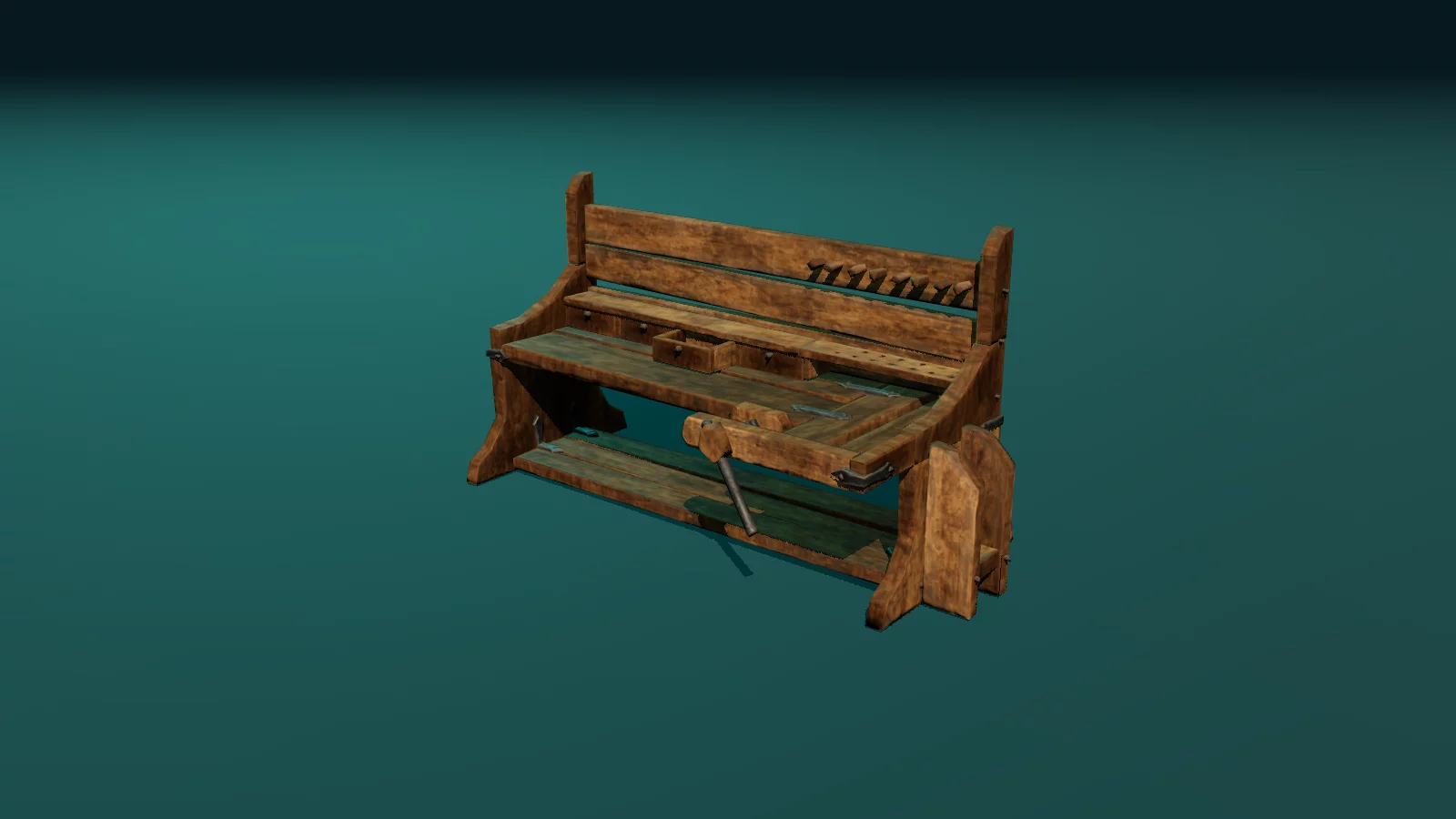 Wooden Crafting Table station with hand tools
